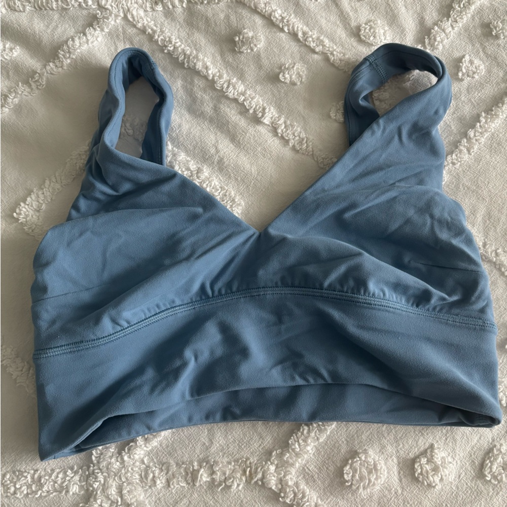 Blue Seamless Sports Bra with Wide Straps